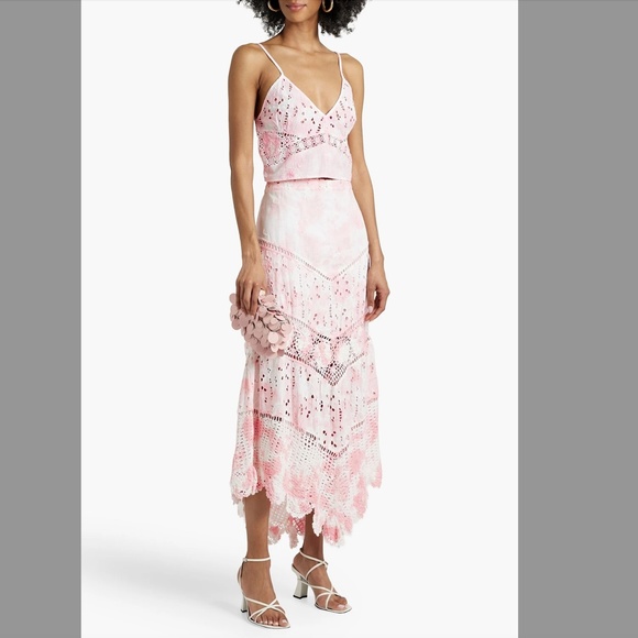 LoveShackFancy Garcelle tie-dyed crochet and broderie midi/maxi skirt size 2 - Picture 4 of 16